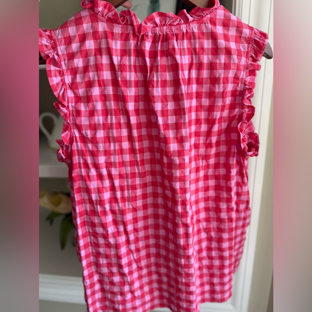 Vineyard Vines Harbor Gingham Ruffle Popover Top Sz L - Picture 4 of 9
